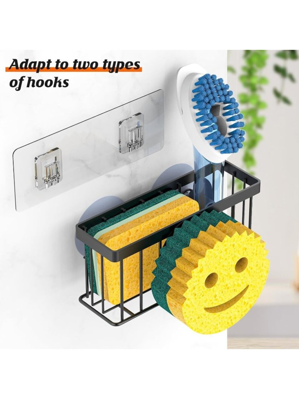 Sponge Holder for Kitchen Sink, Sink Caddy Organizer with Smiley Face, Dish Soap